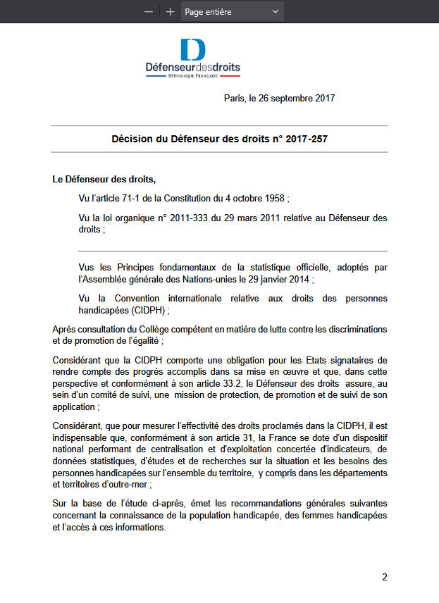 Décision-cadre portant sur les recommandations générales destinées à améliorer la connaissance statistique de la situation et des besoins des personnes handicapées