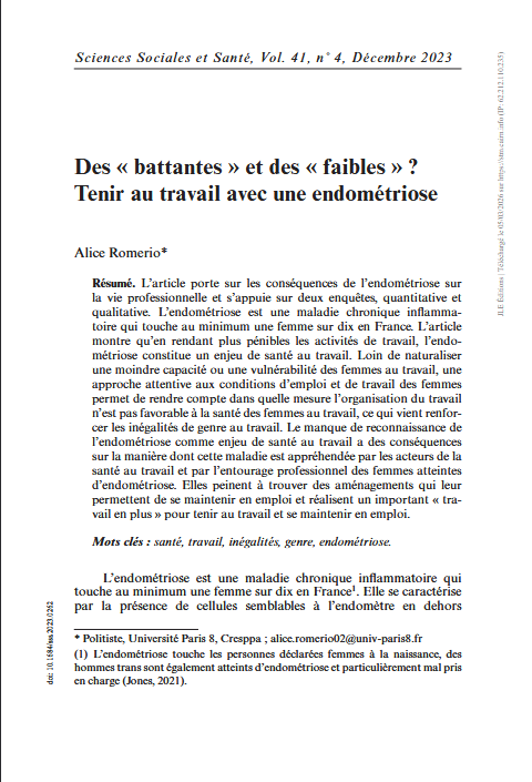 Des « battantes » et des « faibles » ? Tenir au travail avec une endométriose