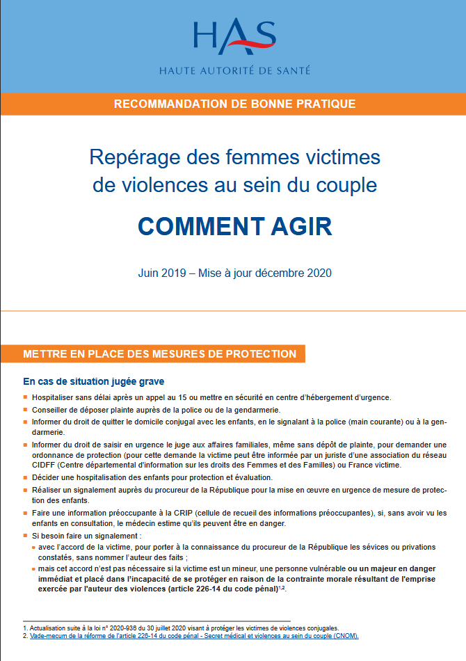 Repérage des femmes victimes de violences au sein du couple