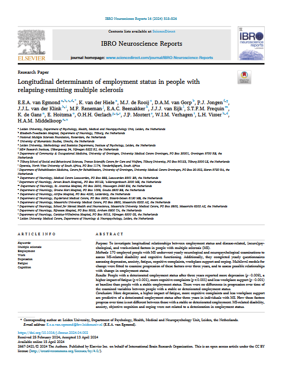 Longitudinal determinants of employment status in people with relapsing-remitting multiple sclerosis