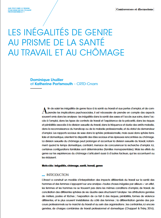 Les inégalités de genre au prisme de la santé au travail et au chômage