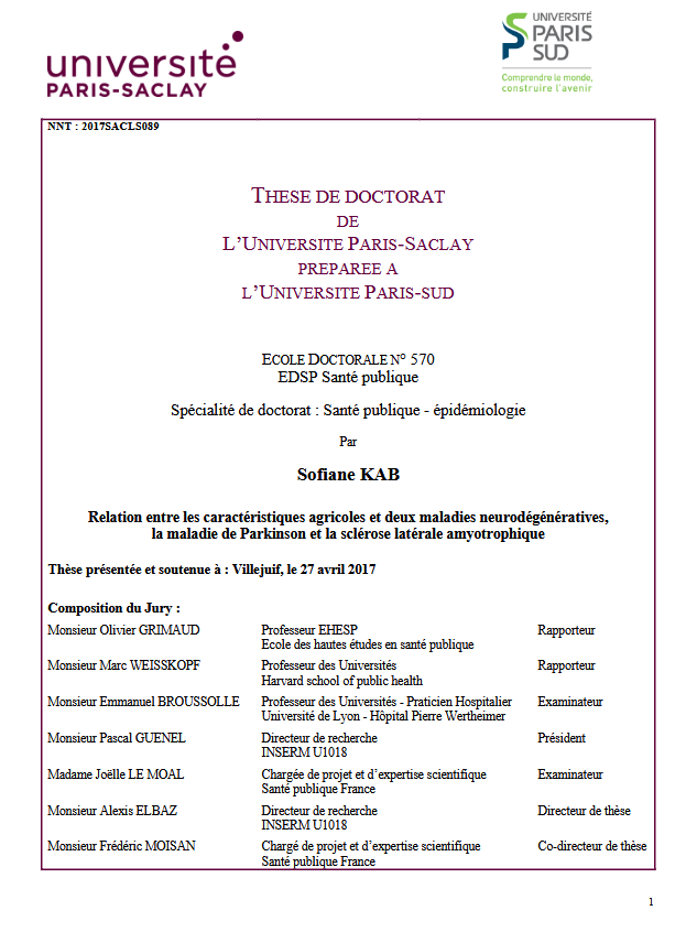 Relation entre les caractéristiques agricoles et deux maladies neurodégénératives, la maladie de Parkinson et la sclérose latérale amyotrophique