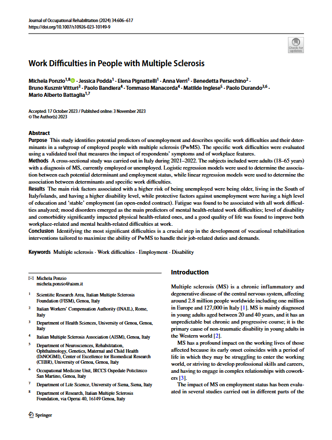 Work Difficulties in People with Multiple Sclerosis
