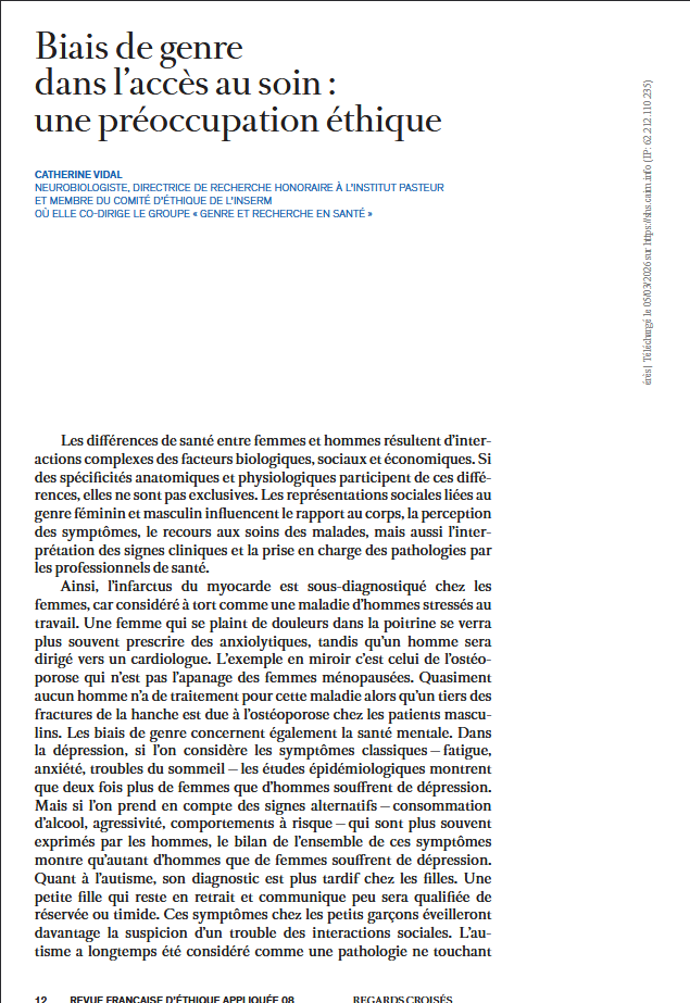 Biais de genre dans l’accès aux soins : une préoccupation éthique