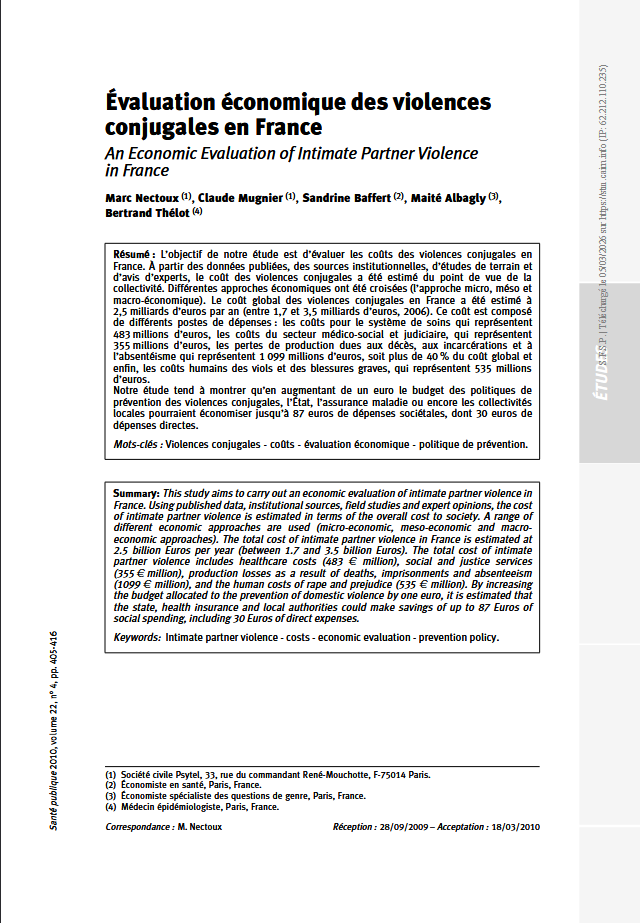 Evaluation économique des violences conjugales en France