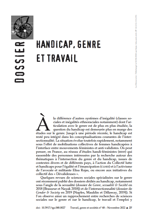 Handicap, genre et travail. Travail, genre et sociétés