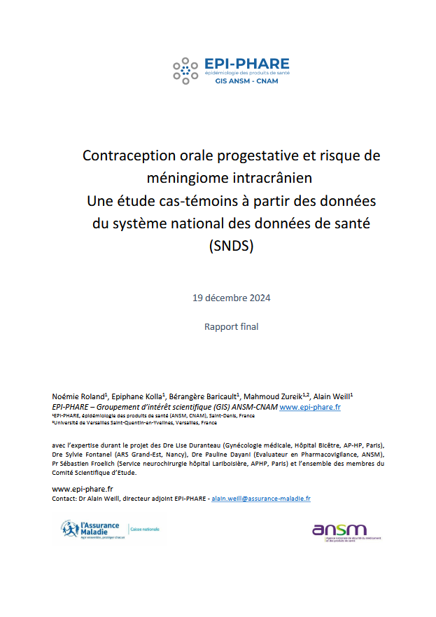 Contraception orale progestative et risque de méningiome intracrânien. Une étude cas-témoins à partir des données du système national des données de santé (SNDS)