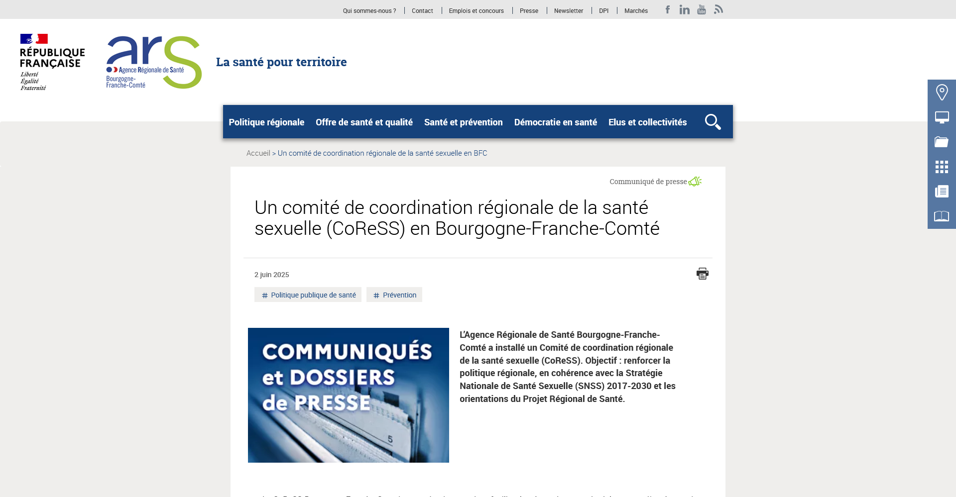 Un comité de coordination régionale de la santé sexuelle (CoReSS) en Bourgogne-Franche-Comté